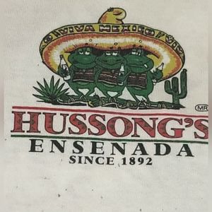 SofTee heavily stained white cotton Hussong's Ensenada tee XXL 🇺🇸